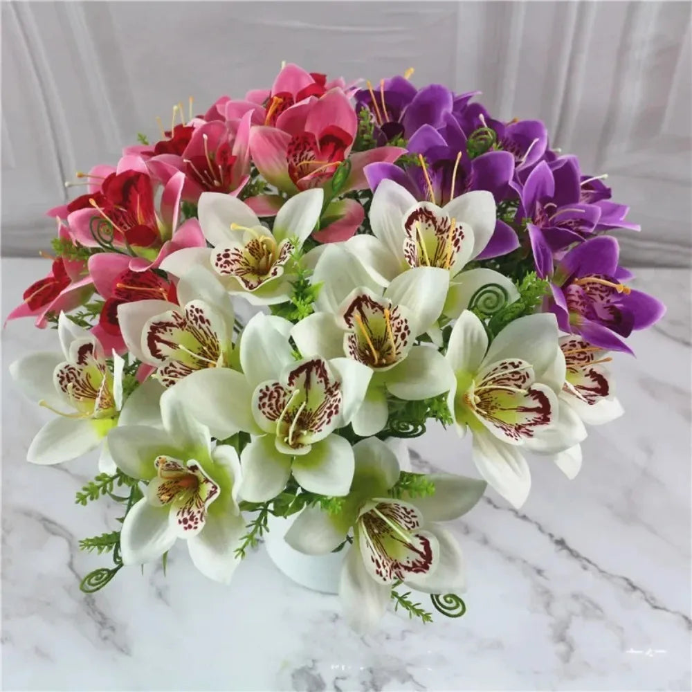 Artificial White Orchid Bouquet – 8PCS Silk Orchid Flowers for Wedding Decor, DIY Floral Arrangements, Vase Centerpieces, Home Desk Decoration