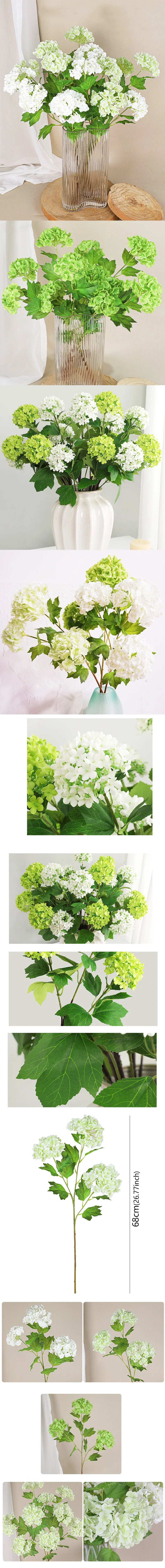 3 Heads Artificial Hydrangea Flowers – Real Touch Faux Hydrangea Branch