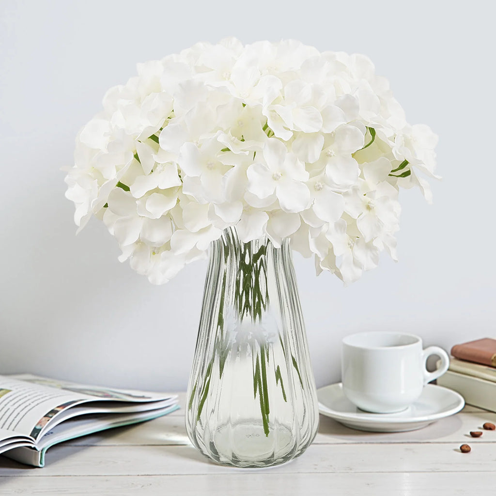 Artificial White Hydrangea Flowers with Stem – Real Looking Silk Faux Hydrangea Bulk for DIY Wedding Bouquets, Bridal Shower Decor, Home Centerpieces