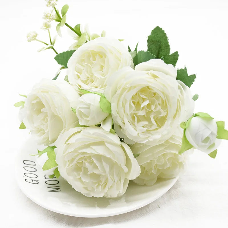 Artificial Peony Bouquet – 9 Heads Silk Flowers Bundle