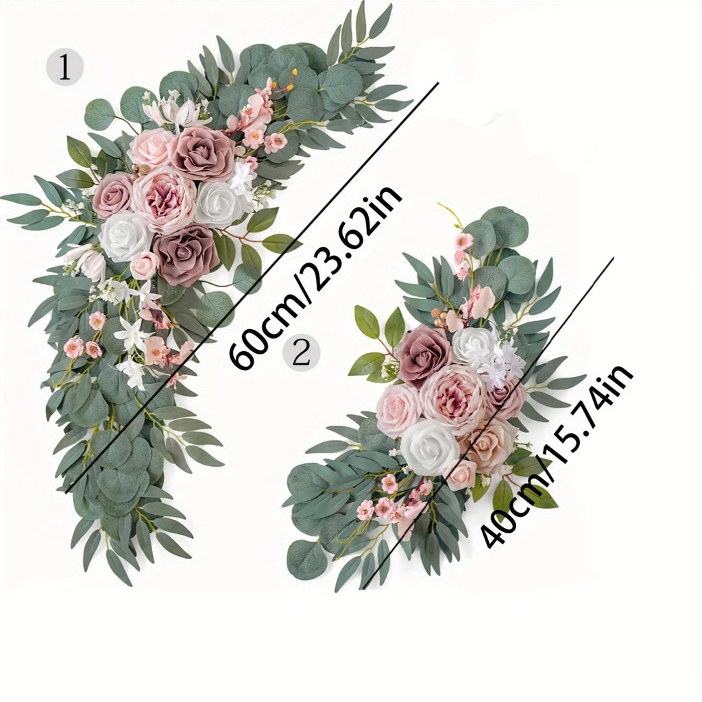 2PCS Artificial Rose Wreaths Bulk – Silk Floral Circle for Wedding Arch Decor