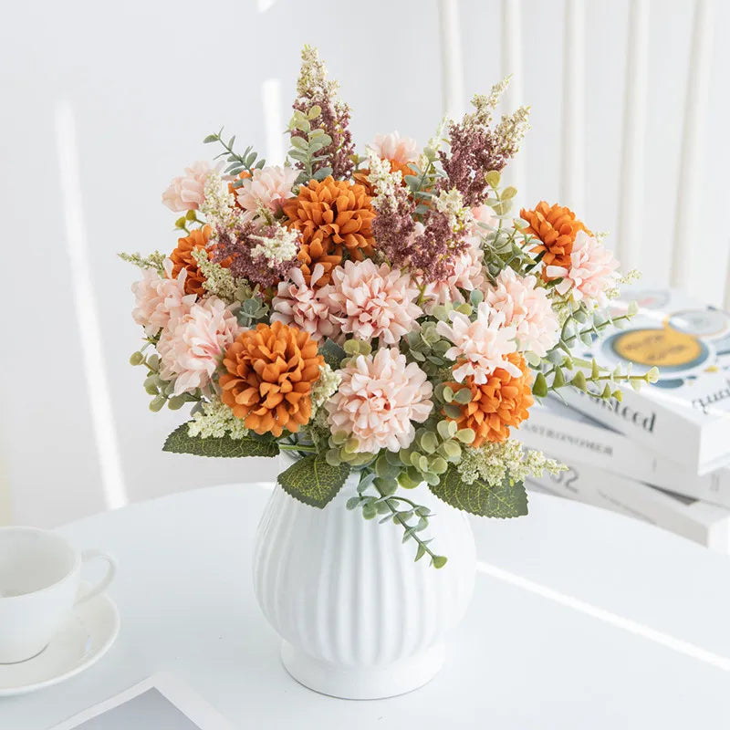 Artificial Lavender Ball Chrysanthemum Bouquet Bulk Arrangement