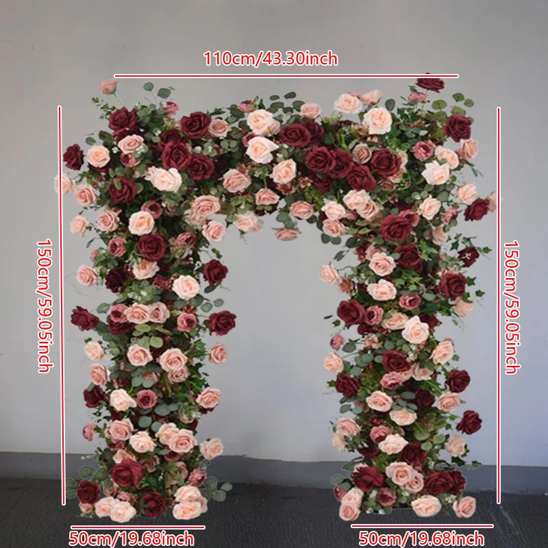 Burgundy & Pink Rose Floral Garland Bulk – Silk Eucalyptus Wedding Backdrop Row