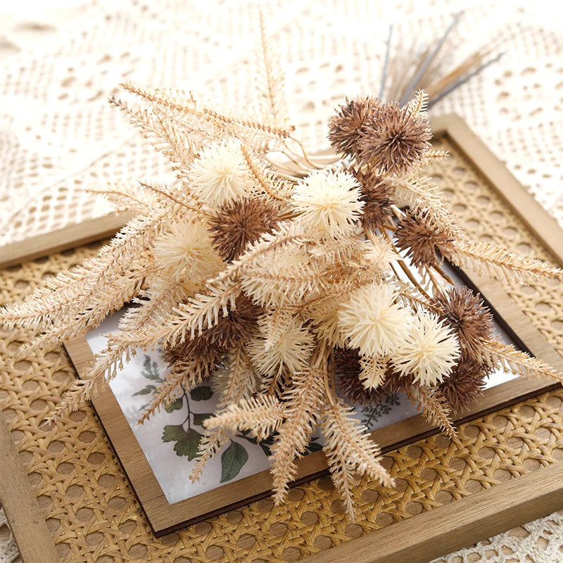 Artificial Prickly Ball Flowers – Brown Pom Pom Mum Fake Flower Branch