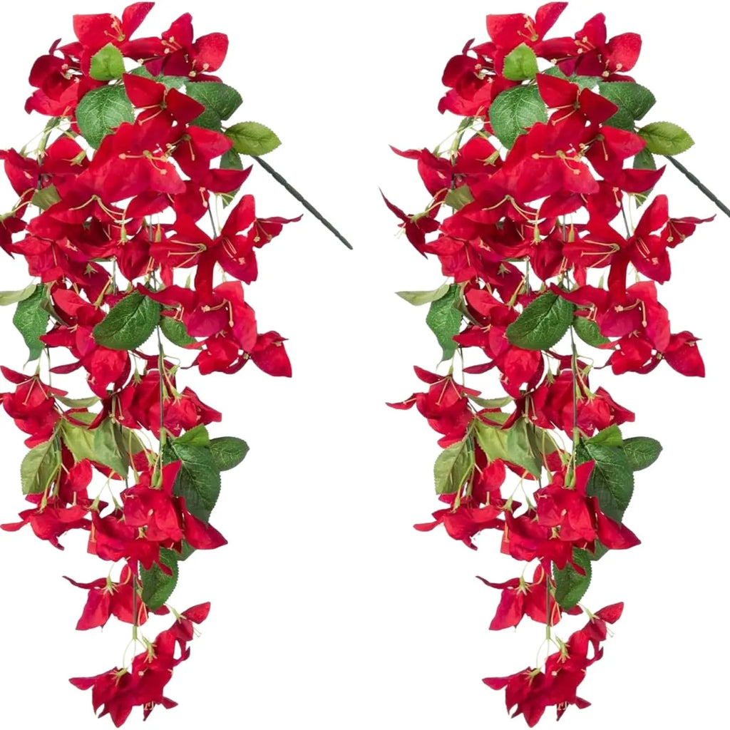 2PCS Artificial Bougainvillea Hanging Flowers – UV Protected Silk Vine Garlands for Outdoor Balcony, Garden, Patio & Home Decoration