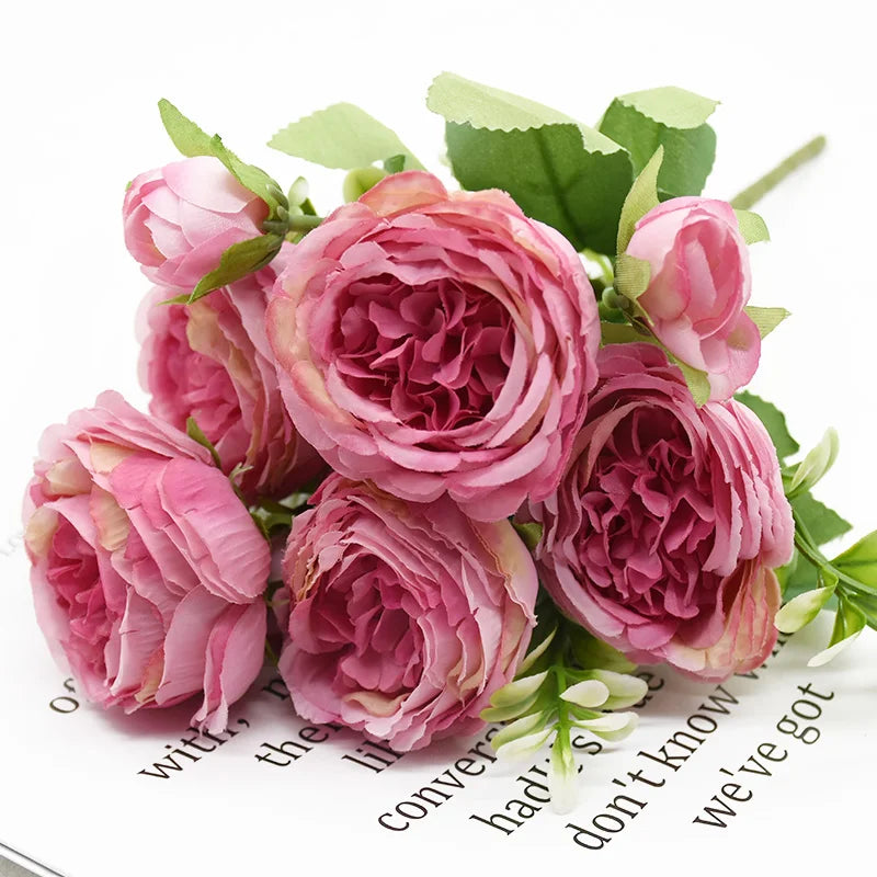 Artificial Peony Bouquet – 9 Heads Silk Flowers Bundle