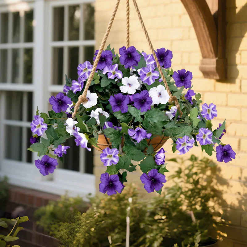 Artificial Morning Glory Flower Branch – 25×15.5inch Faux Purple Red Vine Plant for Outdoor Garden Decor, Living Room Floral Arrangement, Wedding & Home Decoration