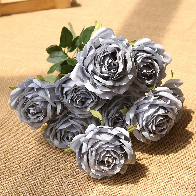 10 Heads Artificial Silk Rose Bouquet – Realistic Faux Roses for Wedding Centerpieces, Party Decor, Home & Garden Floral Arrangement, Valentine’s Day Gift