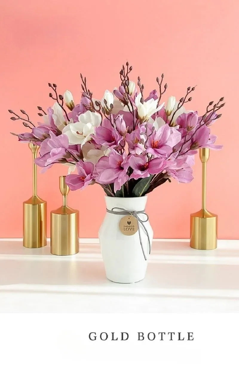 Artificial Magnolia Flower Bouquet – 5 Forks 20 Heads Faux Magnolia Flowers for Wedding Decor, Home Table Centerpieces, Living Room Floral Arrangement