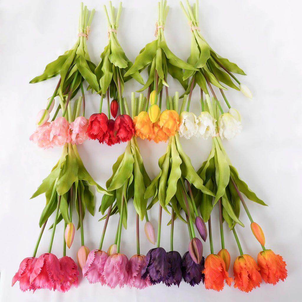 Parrot Wave Real Touch Tulip Artificial Flowers Bulk – Soft Silicone Latex Faux Tulip Bouquet | Perma Petals