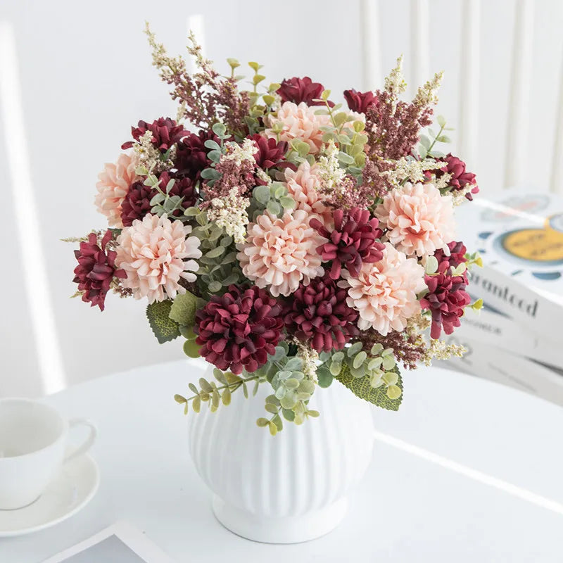 Artificial Lavender Ball Chrysanthemum Bouquet Bulk Arrangement
