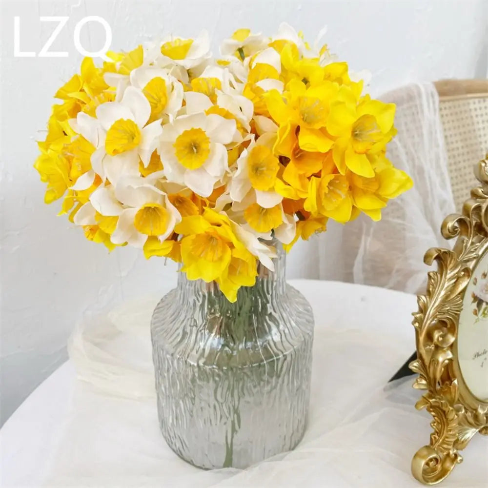 Artificial Daffodil Flower Bouquet – 6PCS Bundle Faux Daffodil Flowers for Wedding Decor, Home Arrangement, Spring Centerpieces & Event Decorations