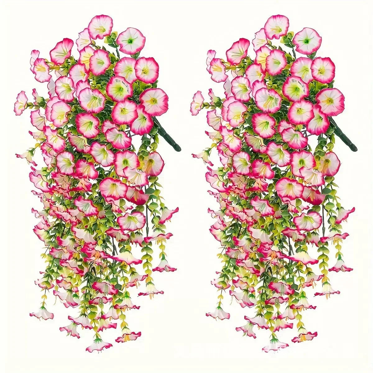 2PCS Artificial Morning Glory & Eucalyptus Hanging Flowers – Faux Vine Garland for Outdoor Wedding Decor, Garden, Party & Home Decoration