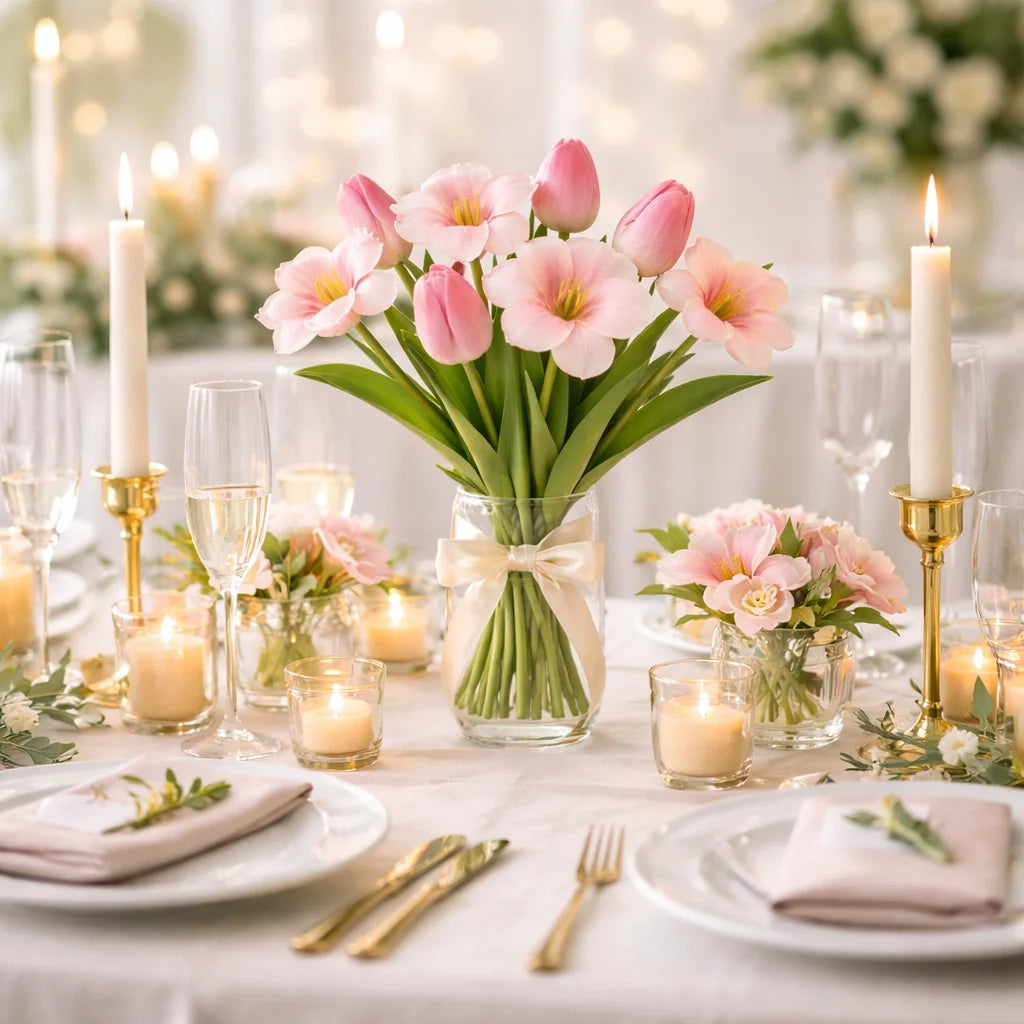 10PCS Mixed Pink Brownie Tulip Bouquet – PU Artificial Tulip Flowers for Wedding Centerpieces, Home Room Decor, Indoor Vase Arrangements & Mother’s Day Gifts