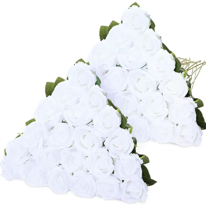 50PCS Bulk Artificial Velvet Roses – Faux Wedding Bouquet Flowers