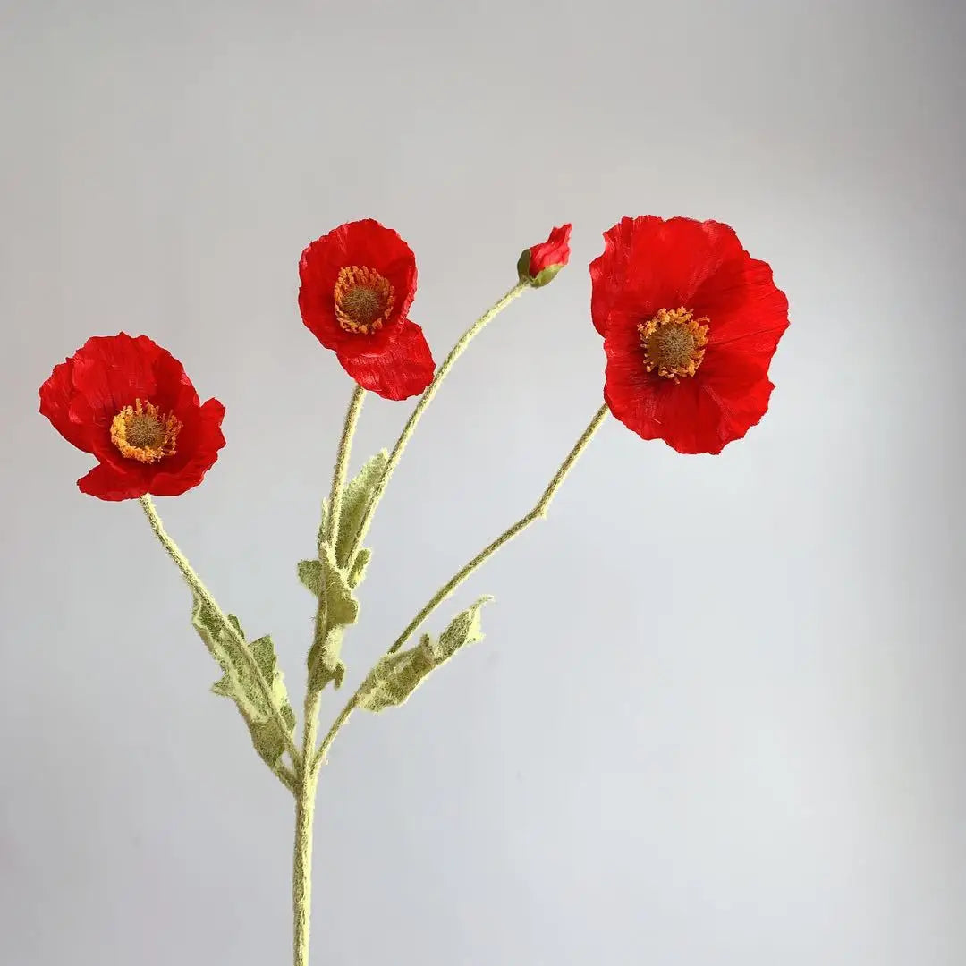 Artificial Poppy Flower Bouquet – 4 Head Silk Faux Poppy Flowers for Home Decor, Wedding Centerpieces, Garden Party Decorations, DIY Floral Arrangements