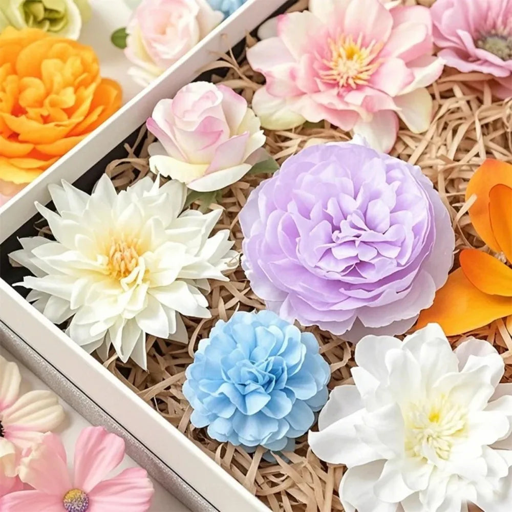 20/52PCS Mixed Artificial Silk Flower Heads Bulk – Realistic Faux Rose Set