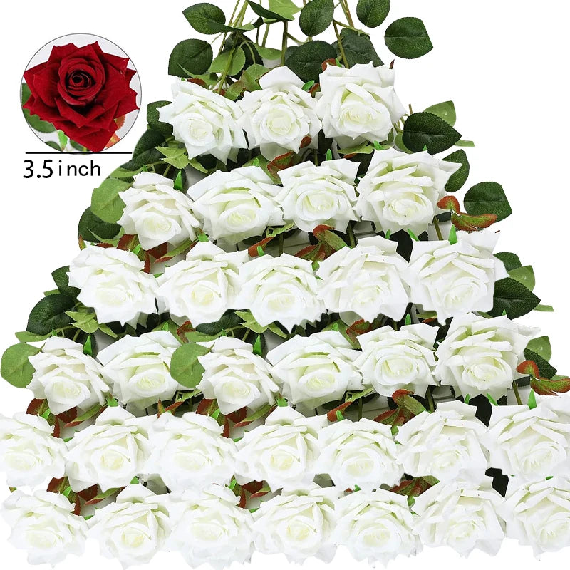 50PCS Velvet Artificial Roses – Real Touch Faux Rose Bouquet for Valentine’s Day, DIY Wedding Bouquets, Party Decorations, Home Decor Floral Arrangements