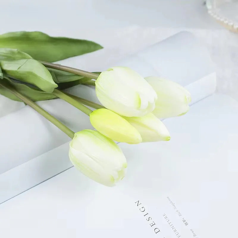 5PCS Real Touch Silicone Tulip Artificial Flower Bouquet Bulk – Latex Faux Tulips