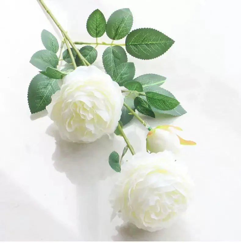 3 Head Artificial Peony & Rose Bouquet – Pink White Silk
