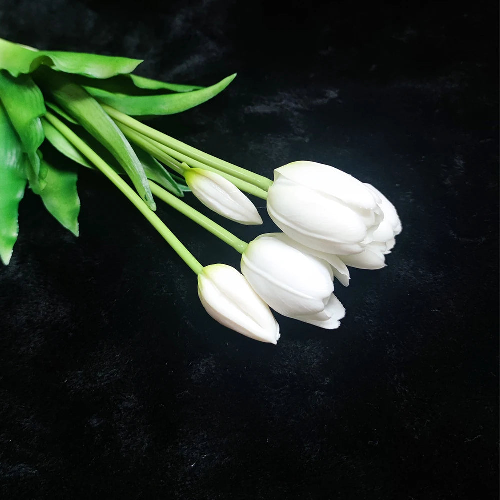 5PCS Real Touch Silicone Tulip Artificial Flower Bouquet Bulk – Latex Faux Tulips