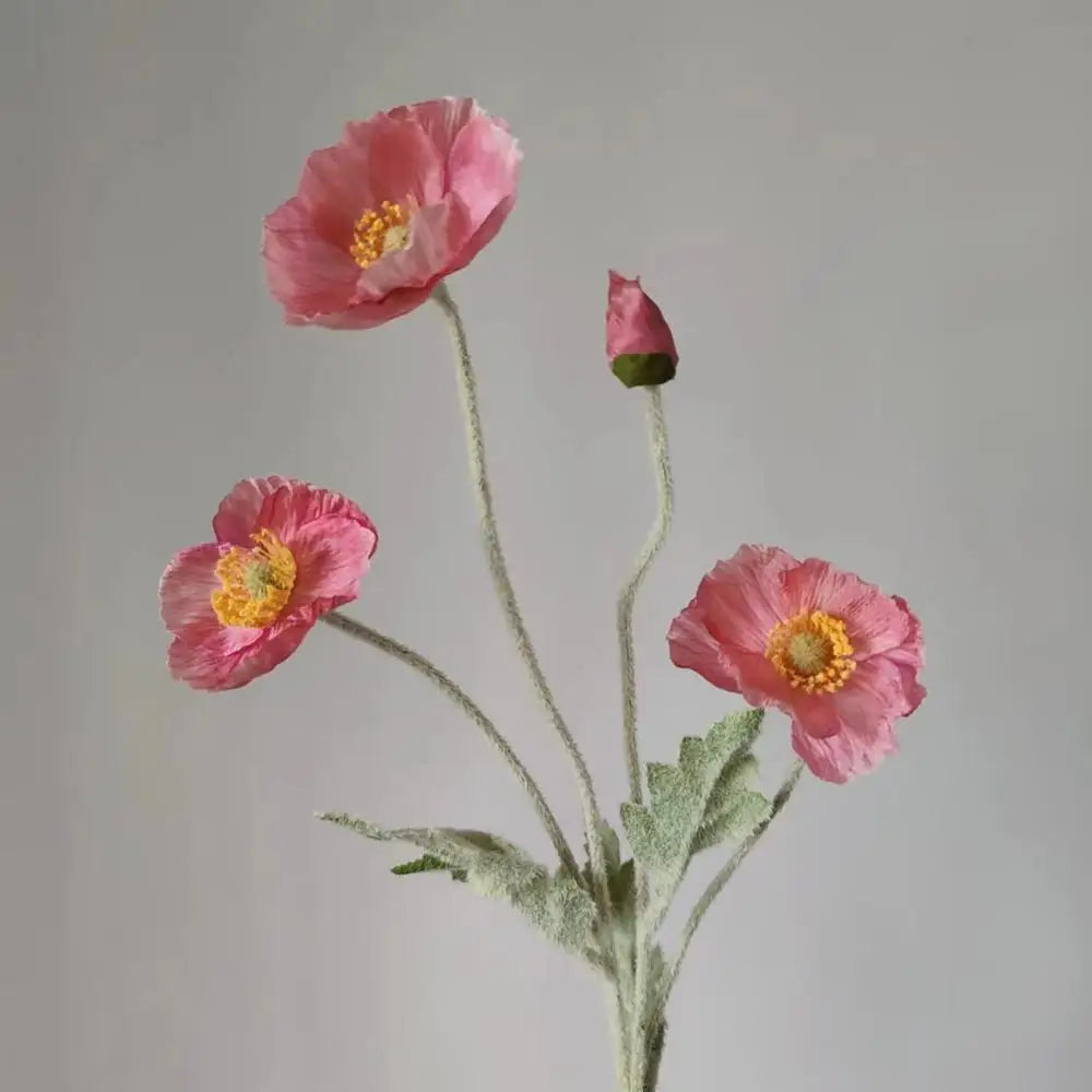 Artificial Poppy Flower Bouquet – 4 Head Silk Faux Poppy Flowers for Home Decor, Wedding Centerpieces, Garden Party Decorations, DIY Floral Arrangements