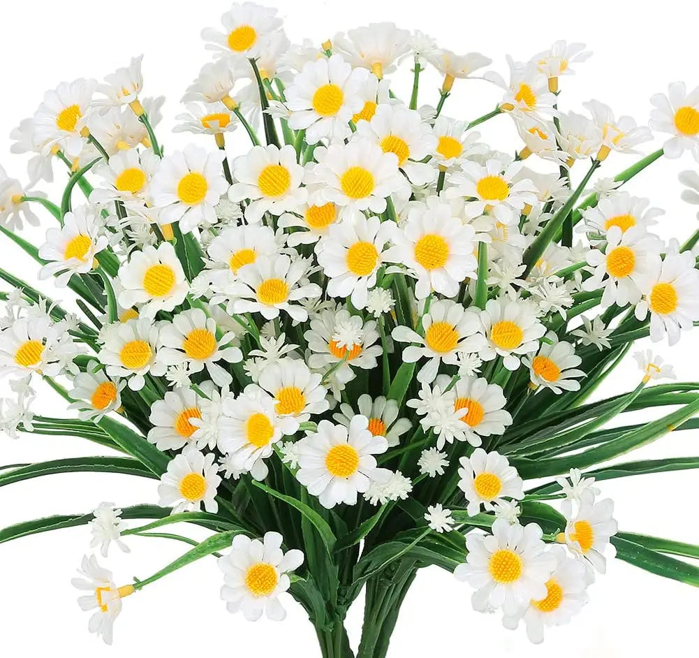 UV Resistant Artificial Daisy Flowers – Faux Outdoor Foliage Plants for Window Boxes, Hanging Planters, Garden, Farmhouse & Home Decor (White, Pink, Purple, Yellow)