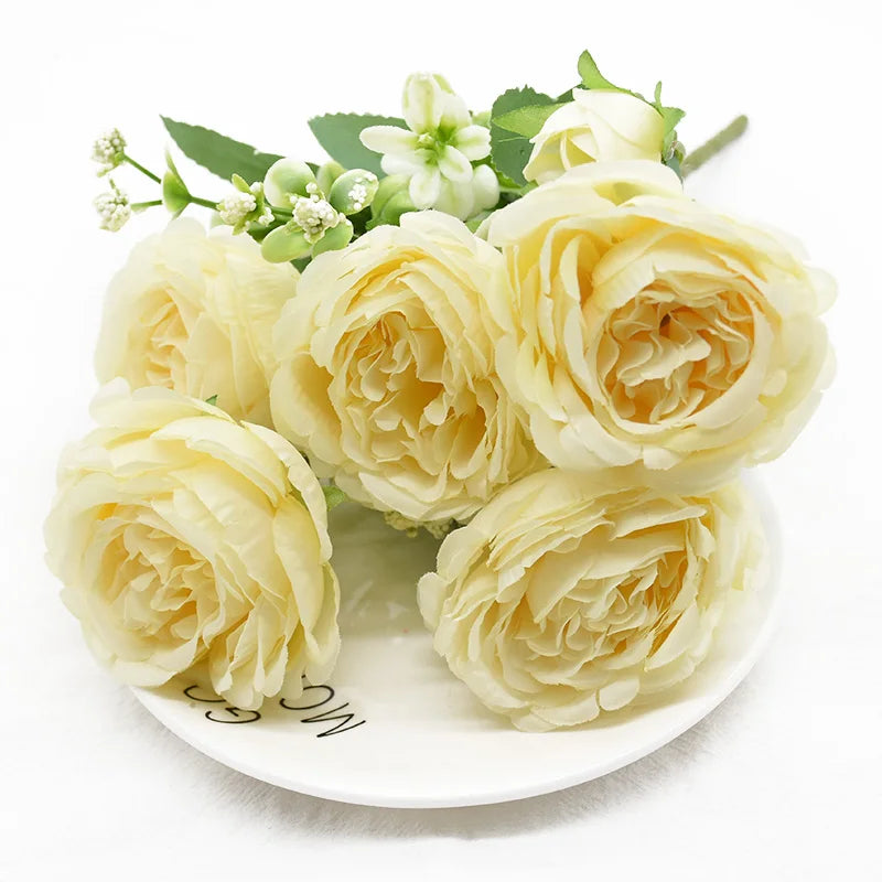 Artificial Peony Bouquet – 9 Heads Silk Flowers Bundle