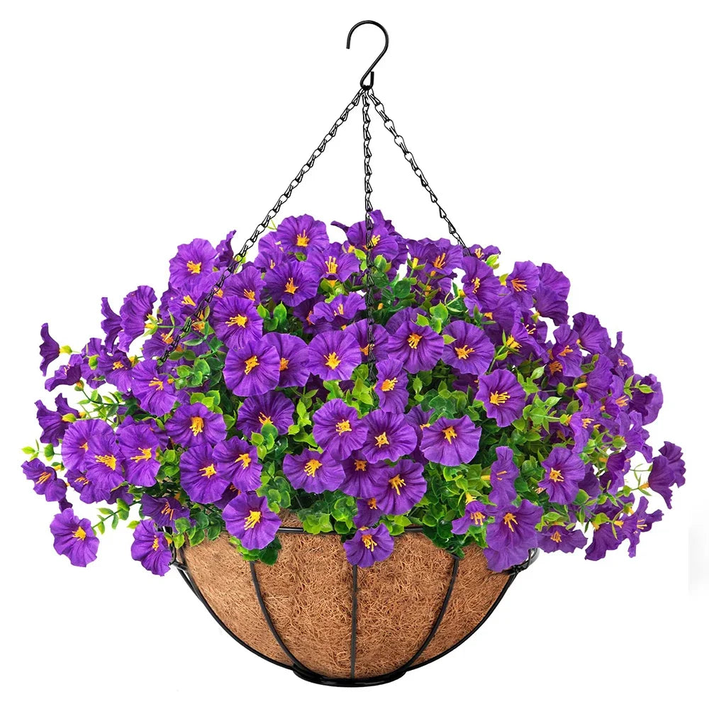 Artificial Hanging Petunia Basket – Outdoor Porch & Garden Flower Decor