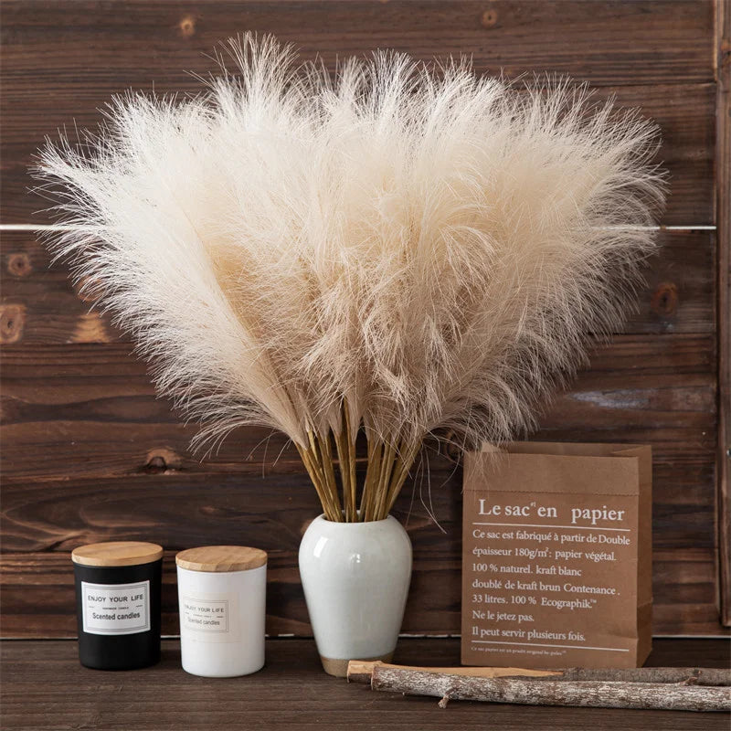 10PCS Artificial Pampas Grass Bouquet Bulk – Silk Reed Grass Stems for Boho Wedding