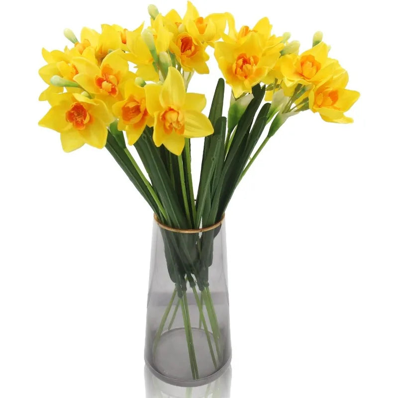 Artificial Daffodil Flower Bouquet – 10PCS White Narcissus Silk Faux Spring Flowers for Home Decor, Wedding Arrangements, Outdoor & Indoor Centerpieces