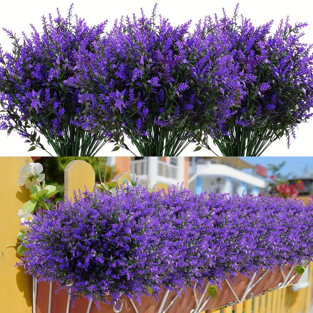 12PCS Artificial Lavender Plants – UV Resistant Faux Lavender Flowers for Outdoor Decor, Garden Shrubs, Patio Planters, Home & Event Greenery Bushes