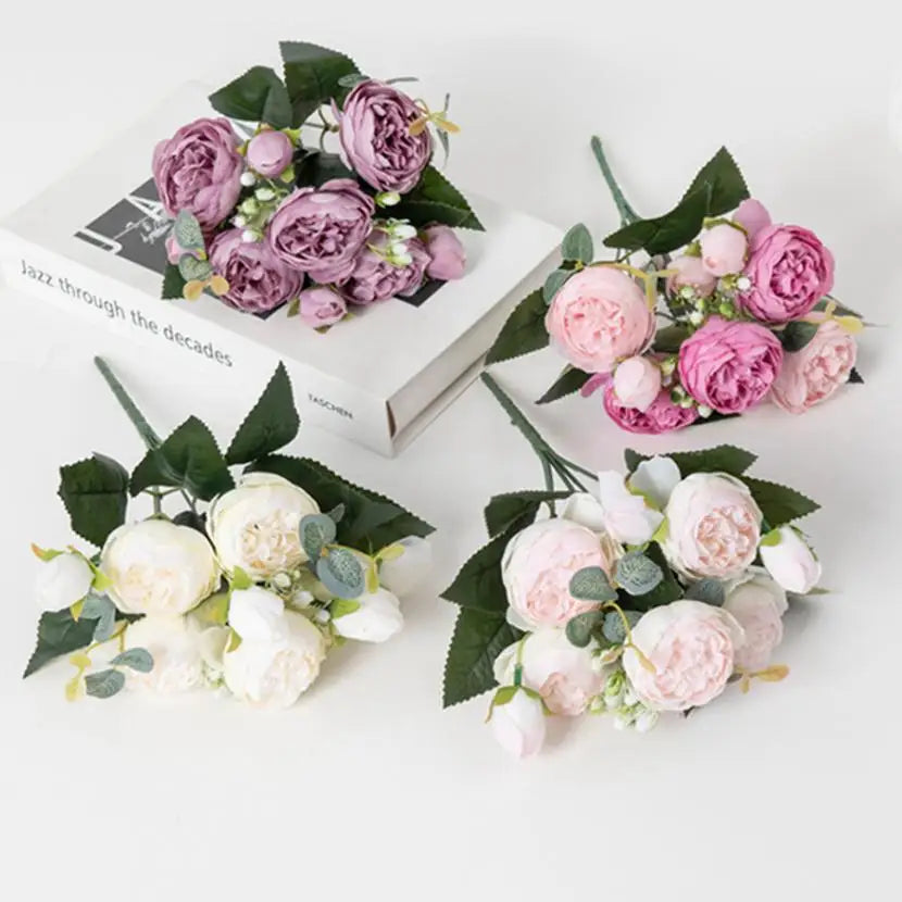 Artificial Peony Bouquet  – Bulk Silk Faux Peony Flowers
