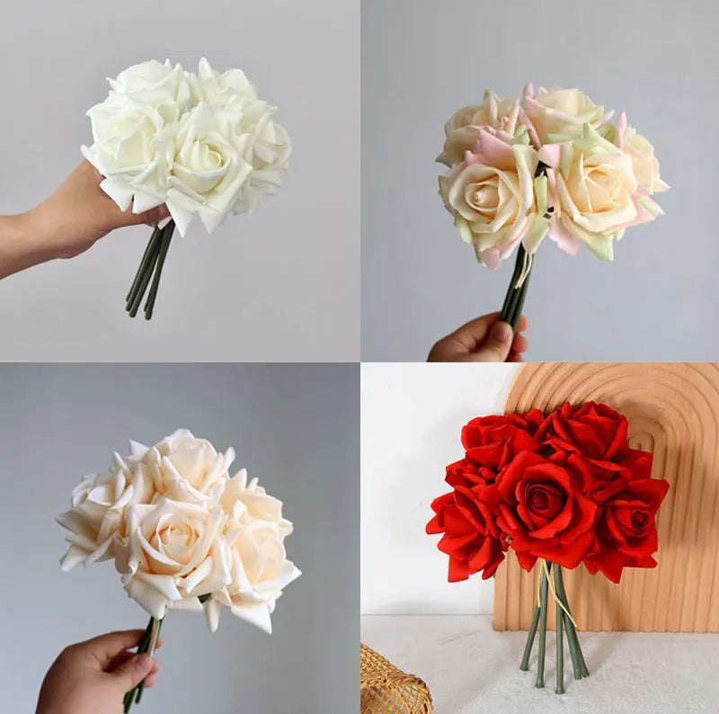Artificial Rose Bouquet – 5-Head Curled Edge Silk Roses