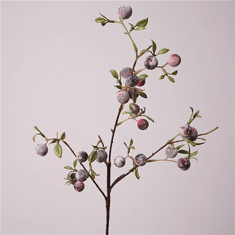 Artificial Fruit Branch Ornament – Frosted Blueberries & Mini Apple Decorative Spray