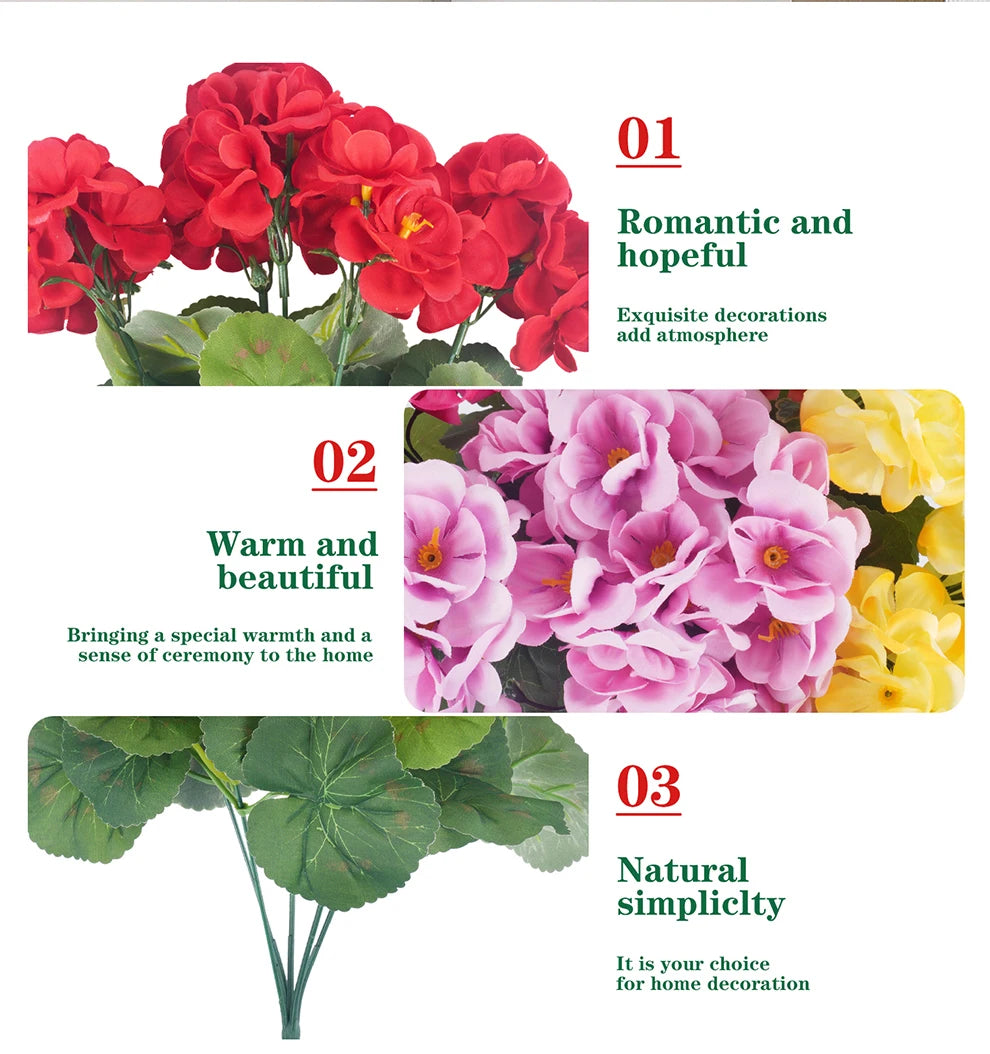 Artificial Begonia Silk Bouquet Bulk – 4/6Pcs