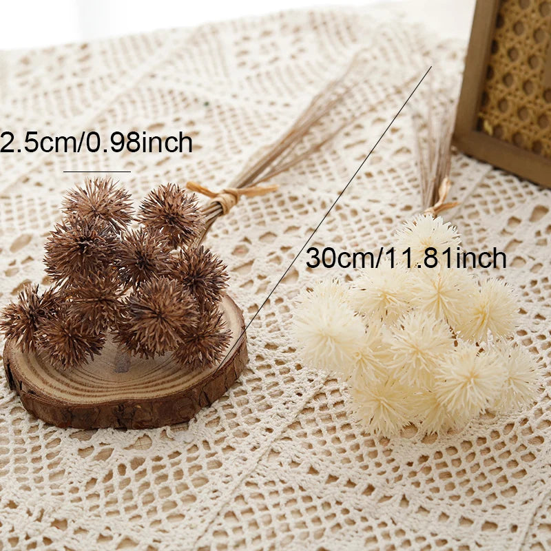 Artificial Prickly Ball Flowers – Brown Pom Pom Mum Fake Flower Branch