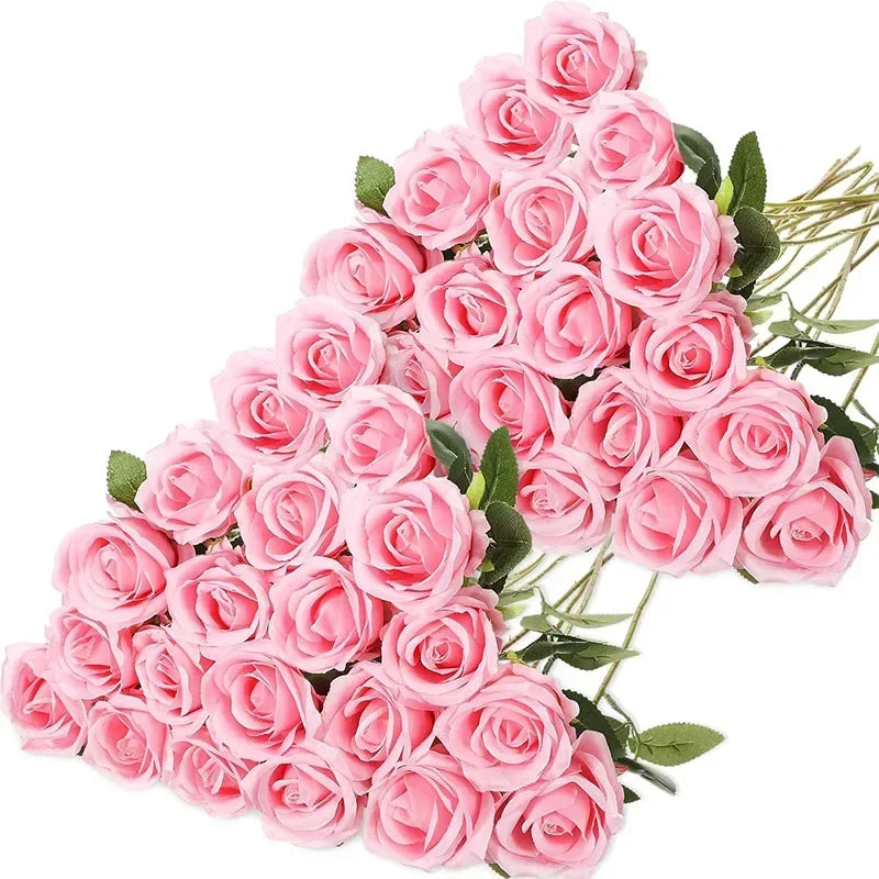 50PCS Bulk Artificial Velvet Roses – Faux Wedding Bouquet Flowers