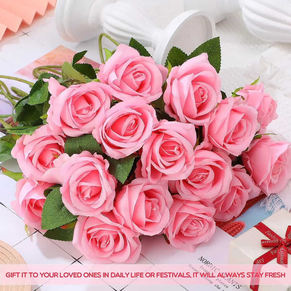 50PCS Bulk Artificial Velvet Roses – Faux Wedding Bouquet Flowers
