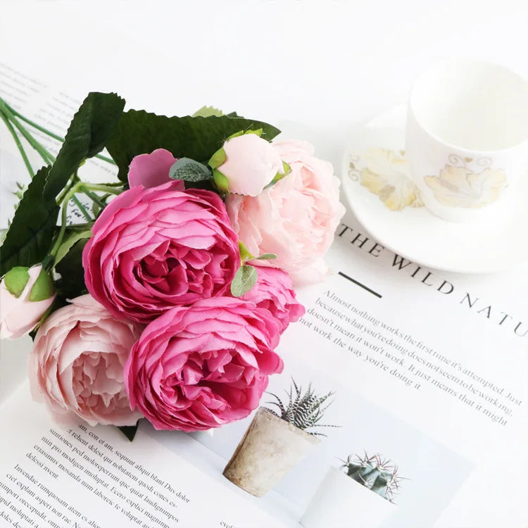 Artificial Rose & Peony Bouquet – Silk Wedding Bridal Flowers, Faux Roses & Peonies