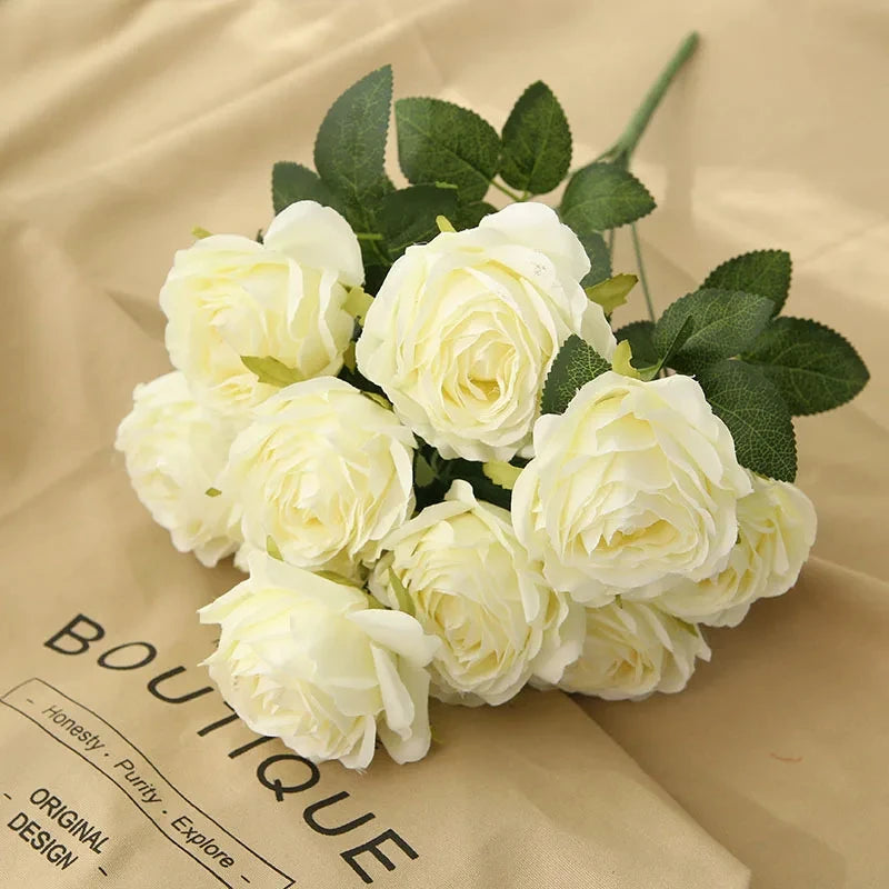 10 Heads Artificial Silk Rose Bouquet – Realistic Faux Roses for Wedding Centerpieces, Party Decor, Home & Garden Floral Arrangement, Valentine’s Day Gift