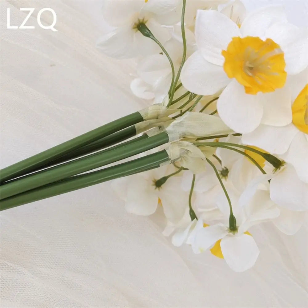 Artificial Daffodil Flower Bouquet – 6PCS Bundle Faux Daffodil Flowers for Wedding Decor, Home Arrangement, Spring Centerpieces & Event Decorations