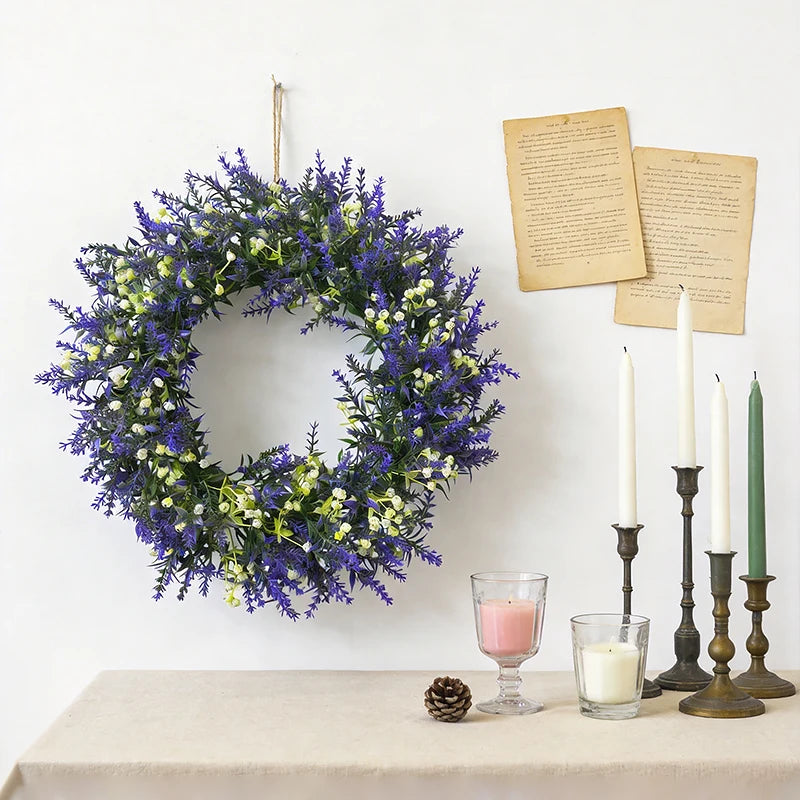 Artificial Lavender Wreath Set – Hanging Lavender Wreaths for Indoor/Outdoor