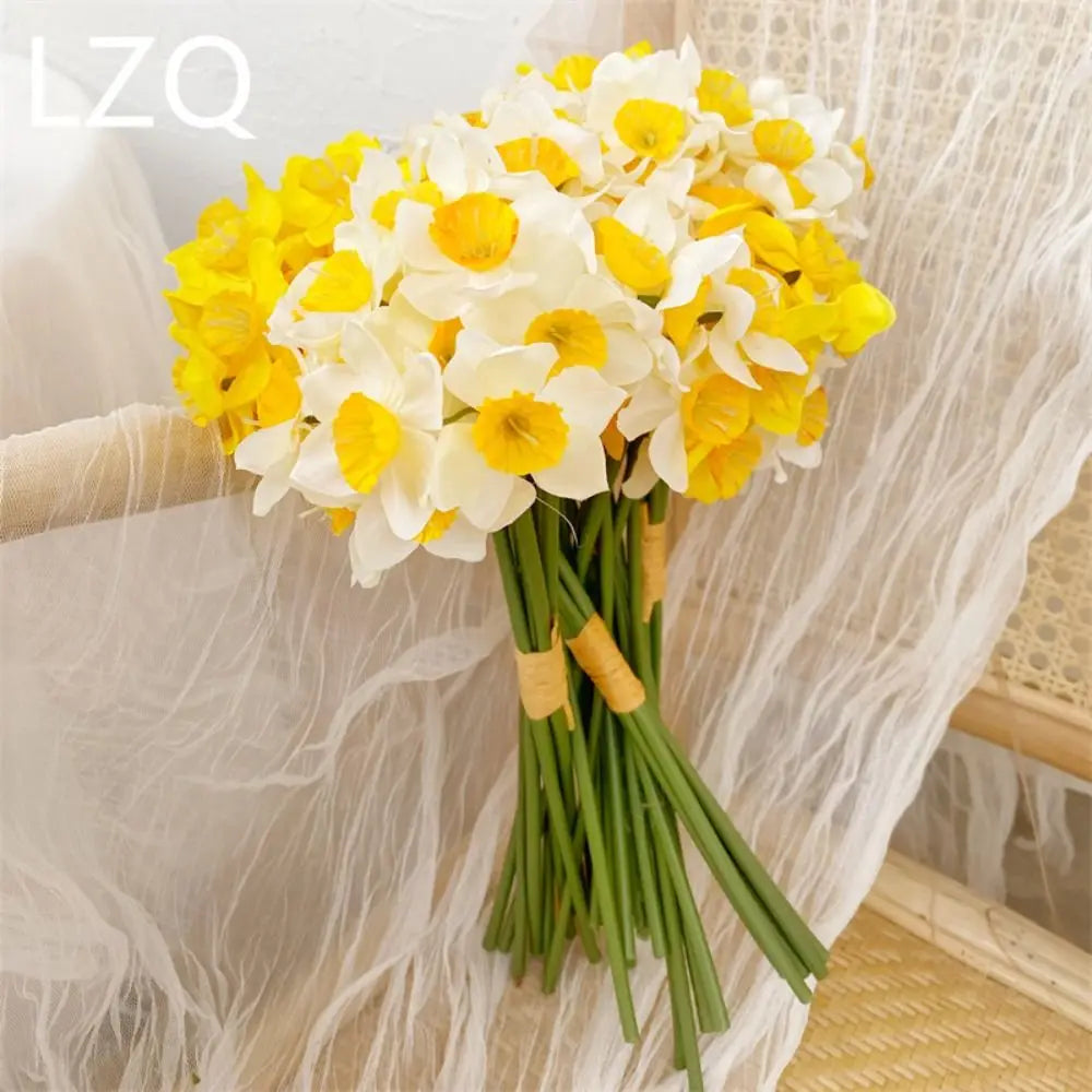 Artificial Daffodil Flower Bouquet – 6PCS Bundle Faux Daffodil Flowers for Wedding Decor, Home Arrangement, Spring Centerpieces & Event Decorations
