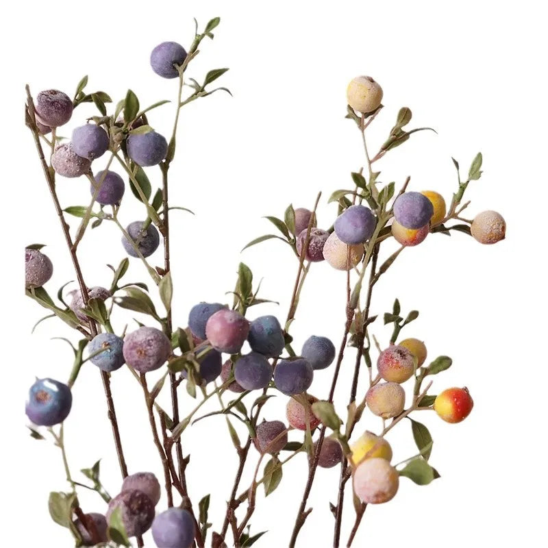 Artificial Fruit Branch Ornament – Frosted Blueberries & Mini Apple Decorative Spray