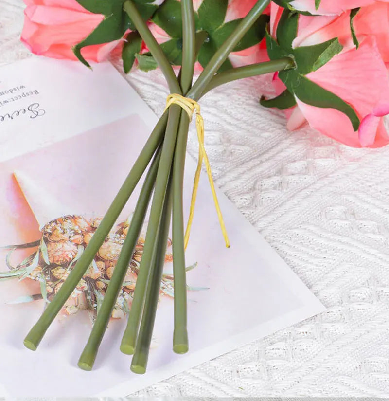 Artificial Rose Bouquet – 5-Head Curled Edge Silk Roses