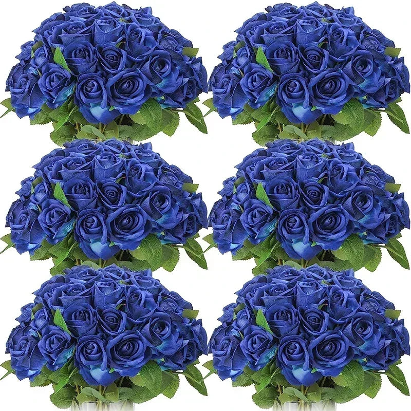 50PCS Bulk Artificial Velvet Roses – Faux Wedding Bouquet Flowers