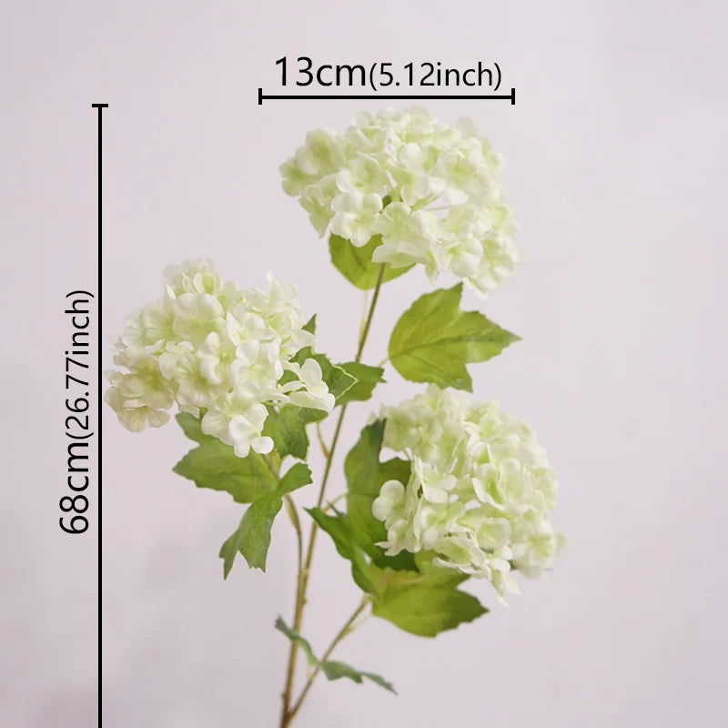 3 Heads Artificial Hydrangea Flowers – Real Touch Faux Hydrangea Branch