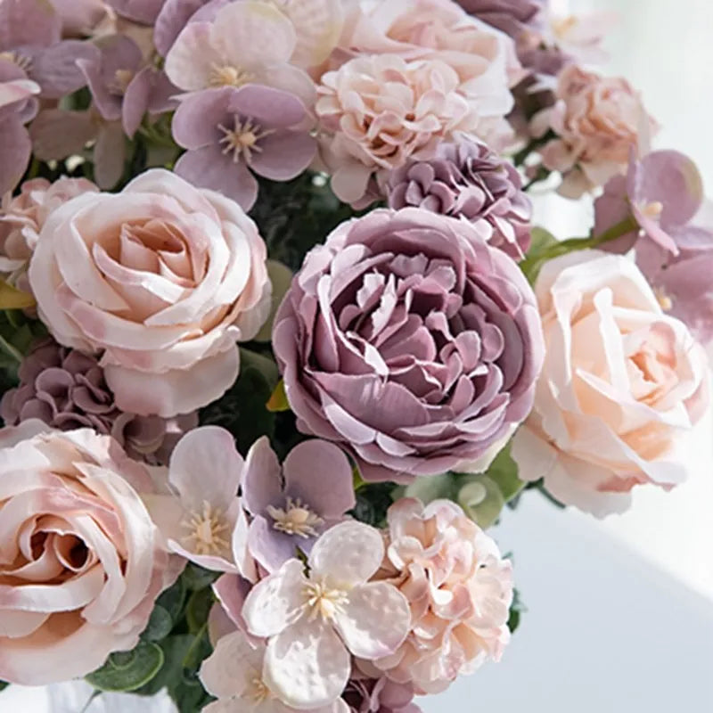 Bulk Artificial Rose Peony Hydrangea Wedding Bouquet