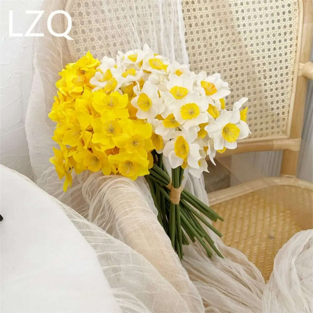 Artificial Daffodil Flower Bouquet – 6PCS Bundle Faux Daffodil Flowers for Wedding Decor, Home Arrangement, Spring Centerpieces & Event Decorations